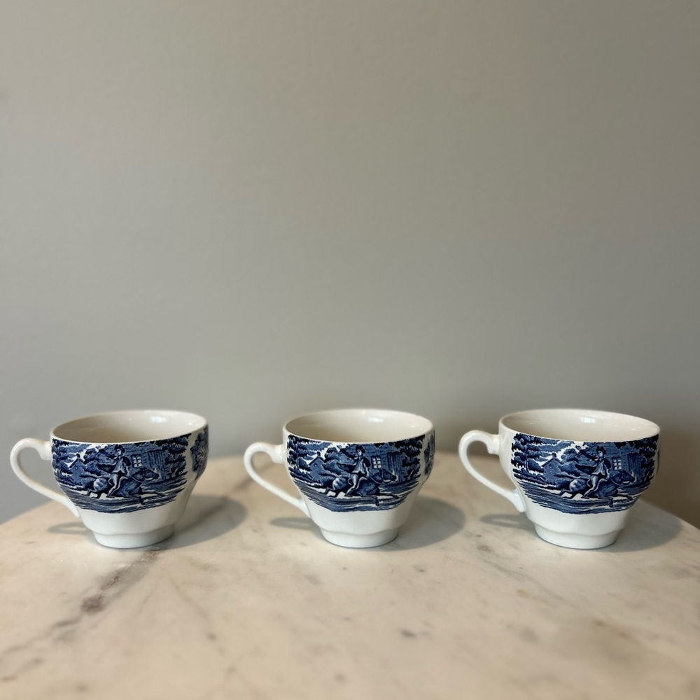Set of Three Blue Staffordshire Liberty Blue Ironstone Cups